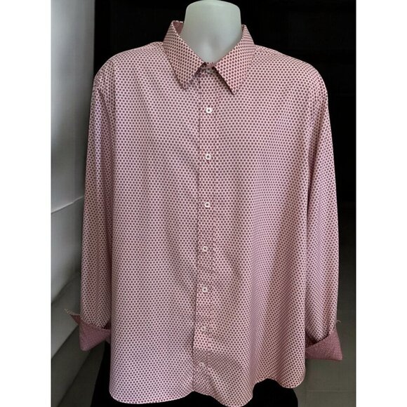 Nick Graham Mens Stretch Modern Fit Long Sleeve Shirt 2XL Red Geometric Design - Picture 7 of 7